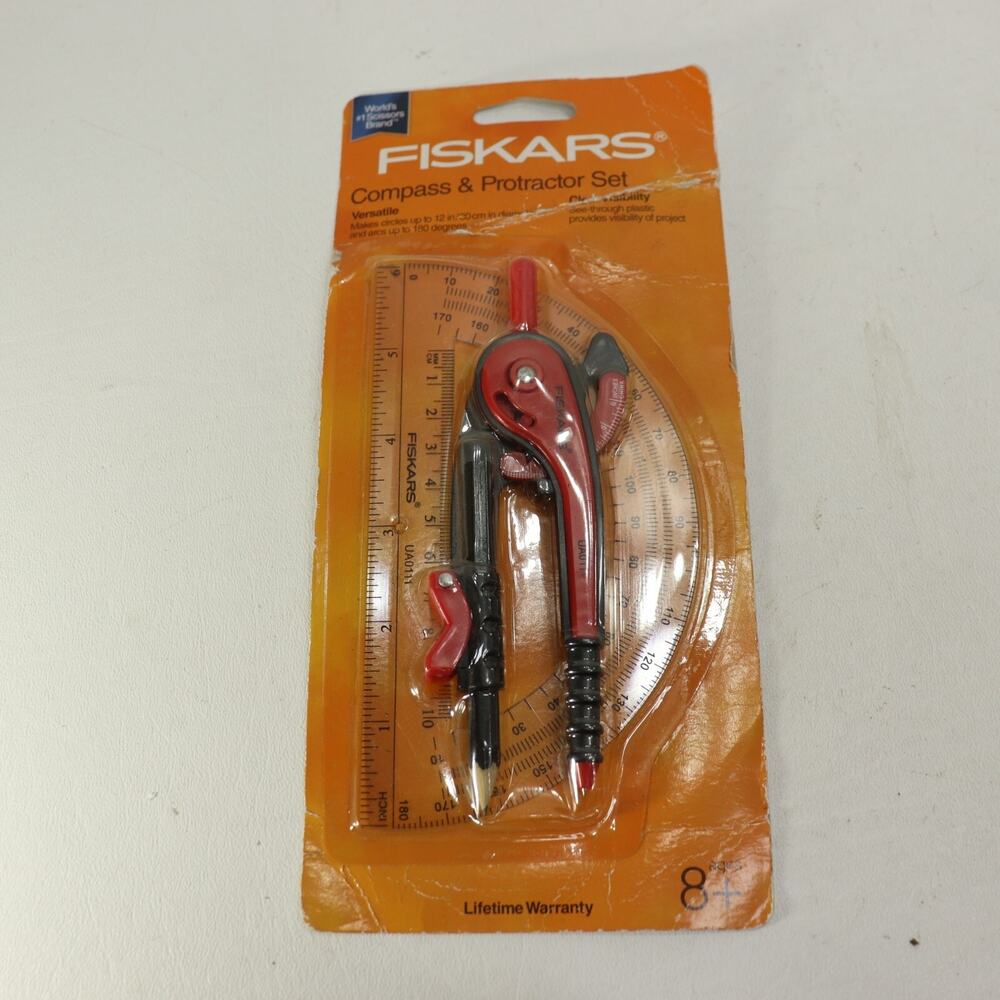 Fiskars Compass & Protractor Set Plastic Pencil New In Package